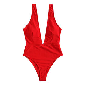 Women monokini one piece swimwear, deep V backless swimsuit, sustainable fabric