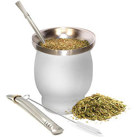 Yerba Mate Set tasse à thé en céramique à boire avec paille bombilla et  brosse de nettoyage