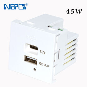 Factory price NEPCI Dual ports 45W fast charge USB charger, XJY-USB-17P-3-45AC USB power socket outlet module