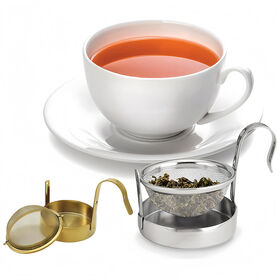 Unique Design Stainless Steel Fine Mesh Hanging Hook Strainer Tea Infuser for Brewing Loose Leaf Tea