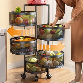 Rak Penyimpanan Dapur Putar 5 Tingkat, Menara Putar Logam, Keranjang Bulat untuk Kamar Mandi dan Dapur