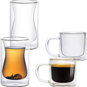 Set de 2 tasses à café vintage, tasses à thé en verre, tasses en verre  transparent gaufré avec bambou, tasses de petit-déjeuner, pour cappuccino