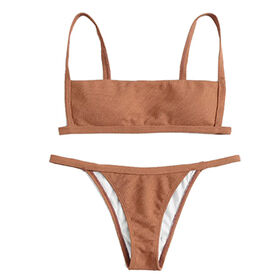 Plain girls sport swimwear, sexy bikini set, brown color, waterproof