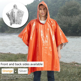 ACVCY Emergency Survival Rain Poncho Thermal Survival Space Blanket Thermal Raincoat Heat Reflective Waterproof with Hood for Camping Hiking 2 Pack 