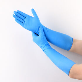 Gants jetables en nitrile à manchette longue, résistants et sans poudre