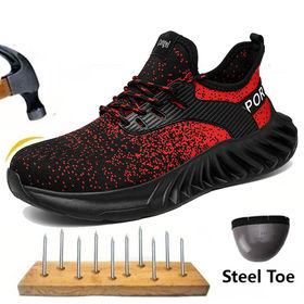 Wisstt Men's Steel Toe Safety Labor Shoes Work Boots Lightweight Hiking Sneakers 