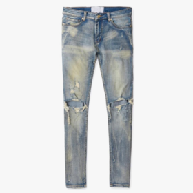 Men Skinny Fit Wrinkled Ripped Distressed Jeans - Blue