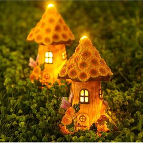 Sunflower Mushroom Tree House Lamp Waterproof Resin Figurine Night Lamp Ornament Garden Decor