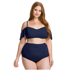 Women plus size bathing suit, splash off the shoulder ruffle bikini swim top