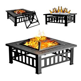 Gartenkamin Holzofen Feuerschale für Versammlungen, Wärmen, Grillen, Camping, mit Abdeckung, Grill, Schürhaken, Zange