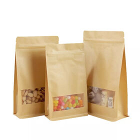 Wholesale Custom Logo Stand Up Bag Flat Bottom Kraft Paper pouch Sealing Packaging Bag With Window