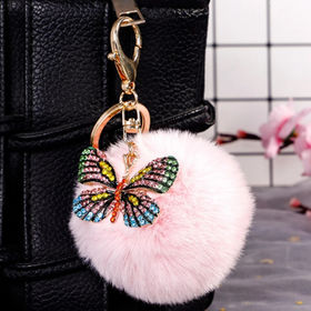 Sparkle Keychans with pompoms puffs ball Rose Gold Rhinestone Crystal Bear  Bag Charm Cute Keychain 3/5 bear cute bag charm chic purse char