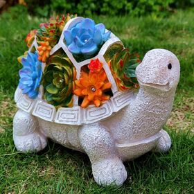 Resin Turtle Statue with LED Light Solar Powered Patio Garden Decoration