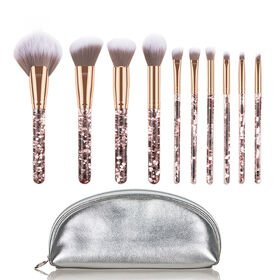 Quicksand Glitter Makeup Brush Set 10PCs Professional Premium Synthetic Makeup Brushes with Bag