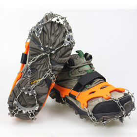 Crampons à Glace 18 Pointes - Acier Manganèse, Taille Réglable 36-45, Avec Plaque Pare-neige, Pour Randonnée Hivernale