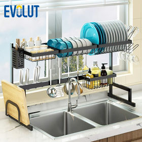 Sink top Drying Rack with Two Adjustable Tiers, Space Aluminum  Multifunctional Household Sink Bowl and Chopsticks Strainer Storage, Large  Dish Rack