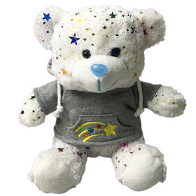 OEM ODM Design Fabrik Heißprägung Bunter Plüsch Teddybär Stofftier mit Grauer Hoodie-Kleidung
