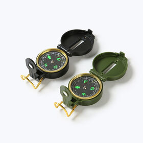 Boussole Militaire Style Lensatic Pour Randonnée, Verte Kaki, Aluminium, Grade Tritium