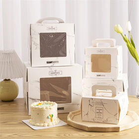 Caja para tortas con logo personalizado para bodas, caja de embalaje redonda transparente para tortas, venta al por mayor con ventana