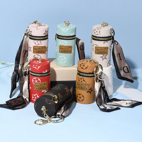 Women Luxury Keychain Accessories Leather Bucket Lipstick Bag Silk Scarf  Keyring Pendant Portable Storage Valuable Gift Creative