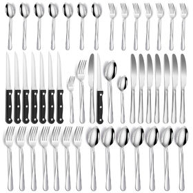 48-Piece Silverware Set with Steak Knives for 8, Stainless Steel Flatware  Cutlery Set For Home Hotel, Kitchen Utensils Set Include Fork Knife Spoon