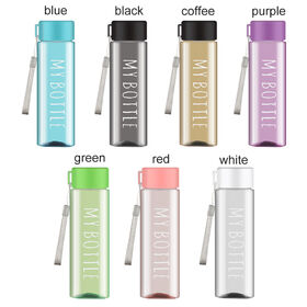Bouteille d'eau carrée transparente en plastique, tasse à boisson pour jus frais, lait, bouteille de sport portable avec corde