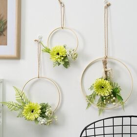 Floral Hoop Wreath Front Door Garland Simple Artificial Flower Bamboo Hanging Wreath Decoration