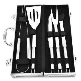 Stainless Steel Barbecue Accessory Kit with Carrying Case 5 Pieces Heavy Duty Barbecue Tool Set