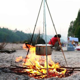 Adjustable Support Aluminum Alloy Anti-Slip Camping Hanging Pot Tripod Cookware