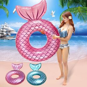 Inflatable Mermaid Swimming Hoop with Backrest Beach Pool Ring Fish Tail Swimming Chair Suit