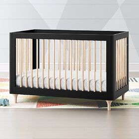 OEM ODM Wooden Furniture Supplier Black with Natural Wood Mixed Color Wooden Baby Crib with Height Adjustable Mattress Support
