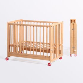Produsen Furnitur Bayi Kayu ShenZhen China Boks Bayi Lipat Kayu Mudah Dibawa dengan Roda