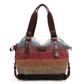 Colorful Canvas Messenger Bag Striped Handbags for Women Ladies