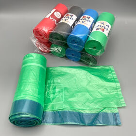 Bolsas de basura de reciclaje de 55 galones, (50 bolsas con lazos) Bolsas  de basura grandes de plástico azul