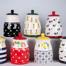 Black and White Canister Set Kitchen Cookie Jar, Decorative Ceramic  Handmade Polka Dot Pottery Tea Coffee Sugar Canister Set 