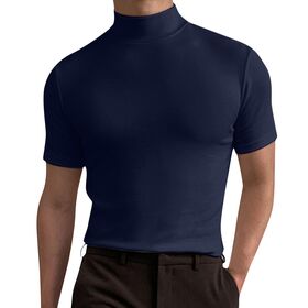 Camiseta de cuello alto para hombre, ropa interior térmica, ligera, casual,  color puro