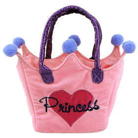 Bolsa Macia de Princesa em Forma de Coroa, Pelúcia Rosa com Pompons Roxos e Alças Roxas para Meninas - Atacado