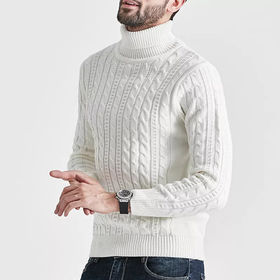 Suéter de punto de manga larga para hombre de invierno 2021, de cuello  alto, grueso, de punto, blusa suelta sólida