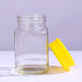 Wholesale Large Square Clear Color 500ml Empty Glass Honey Jar With Plastic Lid