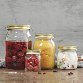 Glass food grade jar with metal lid to hold salad or jam 1000ml 500ml