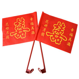 Cheap custom knitted polyester car window flag with 53cm flag pole