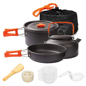 Kit de Cuisine de Camping, Ensemble de Cuisine en Aluminium pour Extérieur, Bouilloire, Casserole, Poêle Antiadhésive pour Voyage et Randonnée