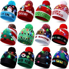 Gorro Navideño LED con Luz, Suéter Tejido, Regalo de Navidad de Santa Claus para Niños y Adultos, Gorros Navideños con Luces LED
