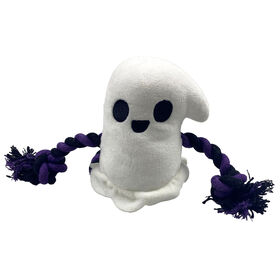 Jouets en peluche d'Halloween, jouet effrayant en peluche, chien fantôme blanc avec corde en coton violette, jouets à mâcher pour animaux de compagnie