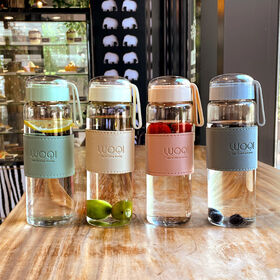 Bouteille en Verre Portable Mignonne Résistante à la Chaleur 340 ml / 480 ml pour Boissons, Eau Froide, Jus, Thé avec Couvercle à Visser et Filtre, Facile à Transporter