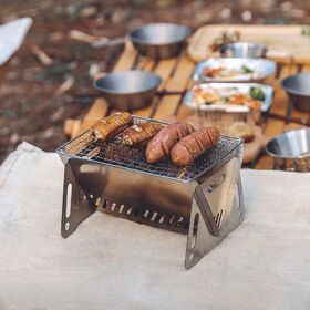 Kompor Arang Lipat Stainless Steel Portabel BBQ Grill dengan Tas Jinjing untuk Outdoor - Alat Panggang Barbekyu