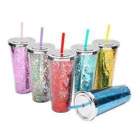 Buy Wholesale China Plastic Tumblers 450ml Custome Logo Cartoon Christmas  Double-layer Creative Glitter Straw Cup & Plastic Tumblers at USD 2.62
