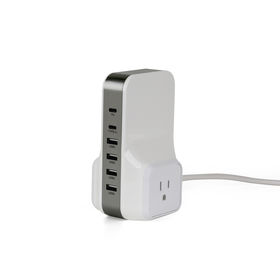 iHome Power Reach - Extensor de enchufe múltiple con 2 tomas, cargador de  pared USB de 4 puertos (1 USB C, 3 USB A), cable de extensión de 6 pies y