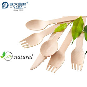 Wooden Biodegradable Disposable Fork Knife Spoon Tableware Wooden Flatware Cutlery
