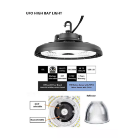 High Bay UFO lights DLC Premium 150lm/w 100-277V 120 Beam Angle 1-10V Dimming 100W 150W 200W 240W